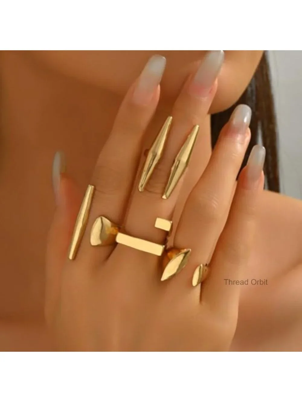 4-Piece Gold Geometric Open Ring Set Adjustable Minimalist Abstract Sculptural